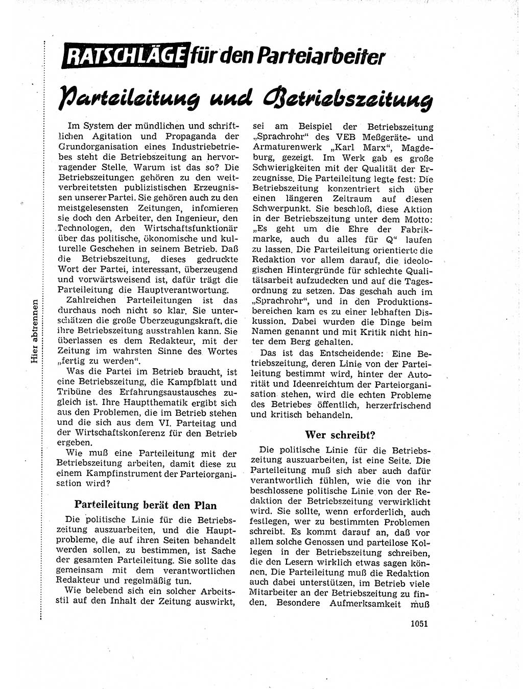 Neuer Weg (NW), Organ des Zentralkomitees (ZK) der SED (Sozialistische Einheitspartei Deutschlands) für Fragen des Parteilebens, 18. Jahrgang [Deutsche Demokratische Republik (DDR)] 1963, Seite 1051 (NW ZK SED DDR 1963, S. 1051)