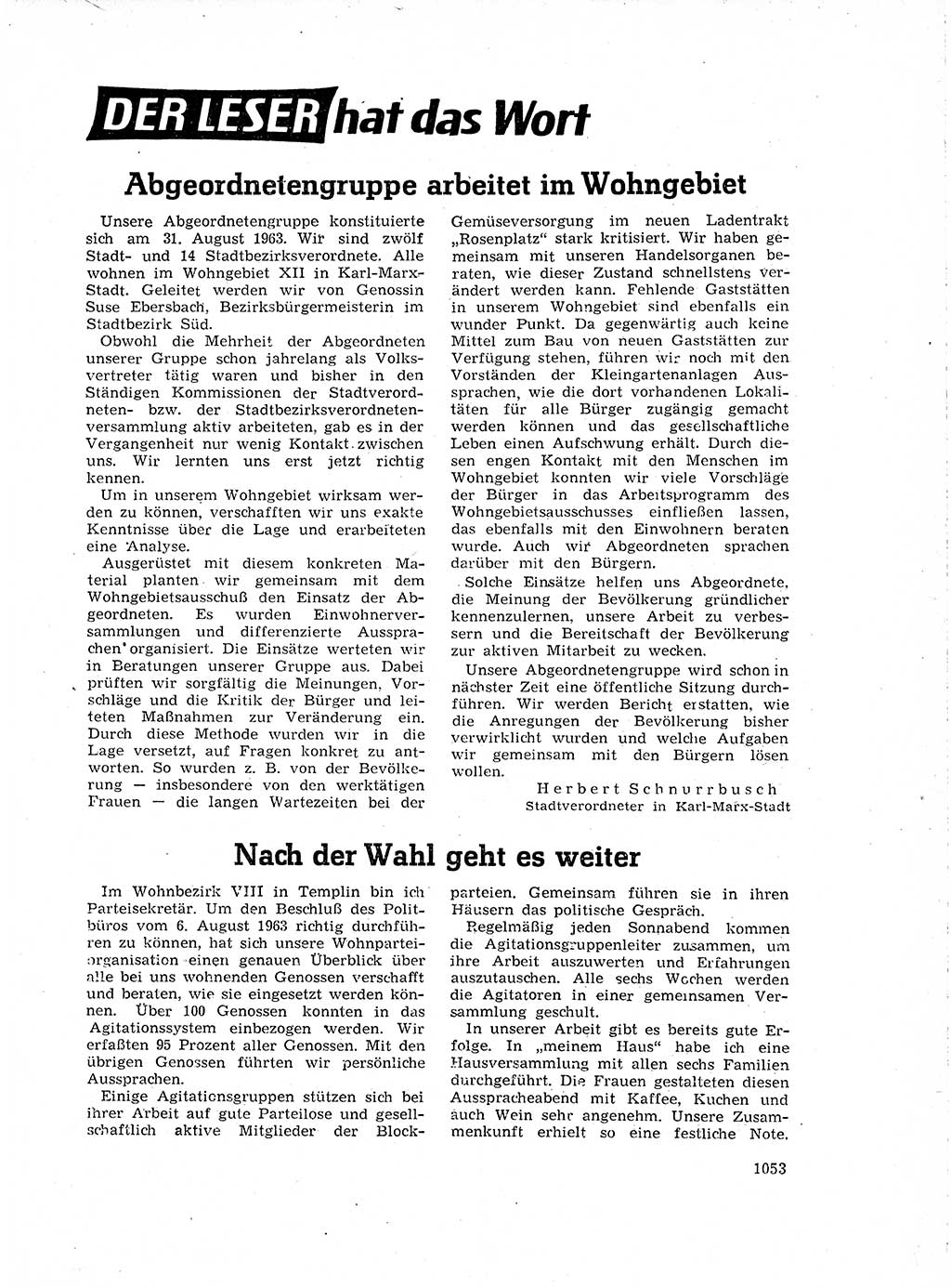 Neuer Weg (NW), Organ des Zentralkomitees (ZK) der SED (Sozialistische Einheitspartei Deutschlands) für Fragen des Parteilebens, 18. Jahrgang [Deutsche Demokratische Republik (DDR)] 1963, Seite 1053 (NW ZK SED DDR 1963, S. 1053)