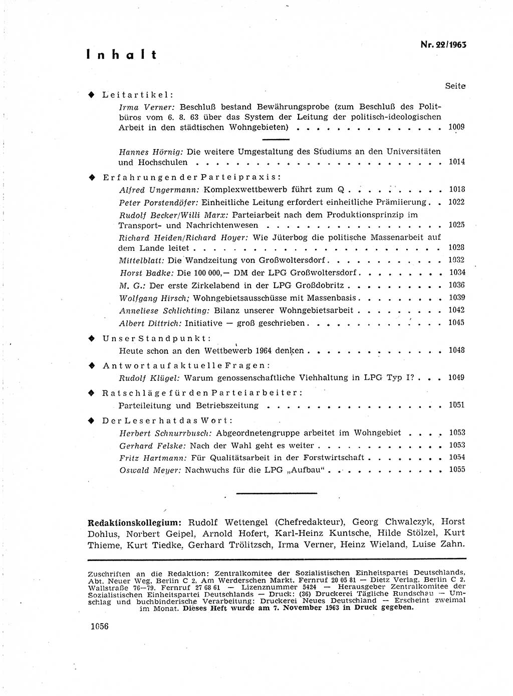 Neuer Weg (NW), Organ des Zentralkomitees (ZK) der SED (Sozialistische Einheitspartei Deutschlands) für Fragen des Parteilebens, 18. Jahrgang [Deutsche Demokratische Republik (DDR)] 1963, Seite 1056 (NW ZK SED DDR 1963, S. 1056)