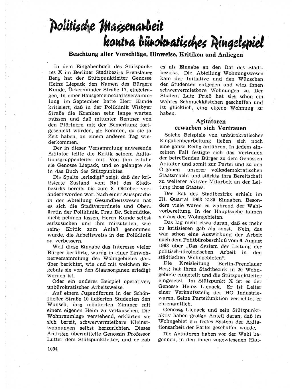 Neuer Weg (NW), Organ des Zentralkomitees (ZK) der SED (Sozialistische Einheitspartei Deutschlands) für Fragen des Parteilebens, 18. Jahrgang [Deutsche Demokratische Republik (DDR)] 1963, Seite 1094 (NW ZK SED DDR 1963, S. 1094)
