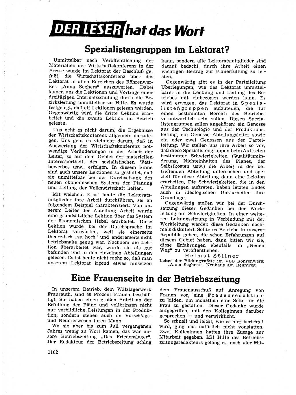 Neuer Weg (NW), Organ des Zentralkomitees (ZK) der SED (Sozialistische Einheitspartei Deutschlands) für Fragen des Parteilebens, 18. Jahrgang [Deutsche Demokratische Republik (DDR)] 1963, Seite 1102 (NW ZK SED DDR 1963, S. 1102)