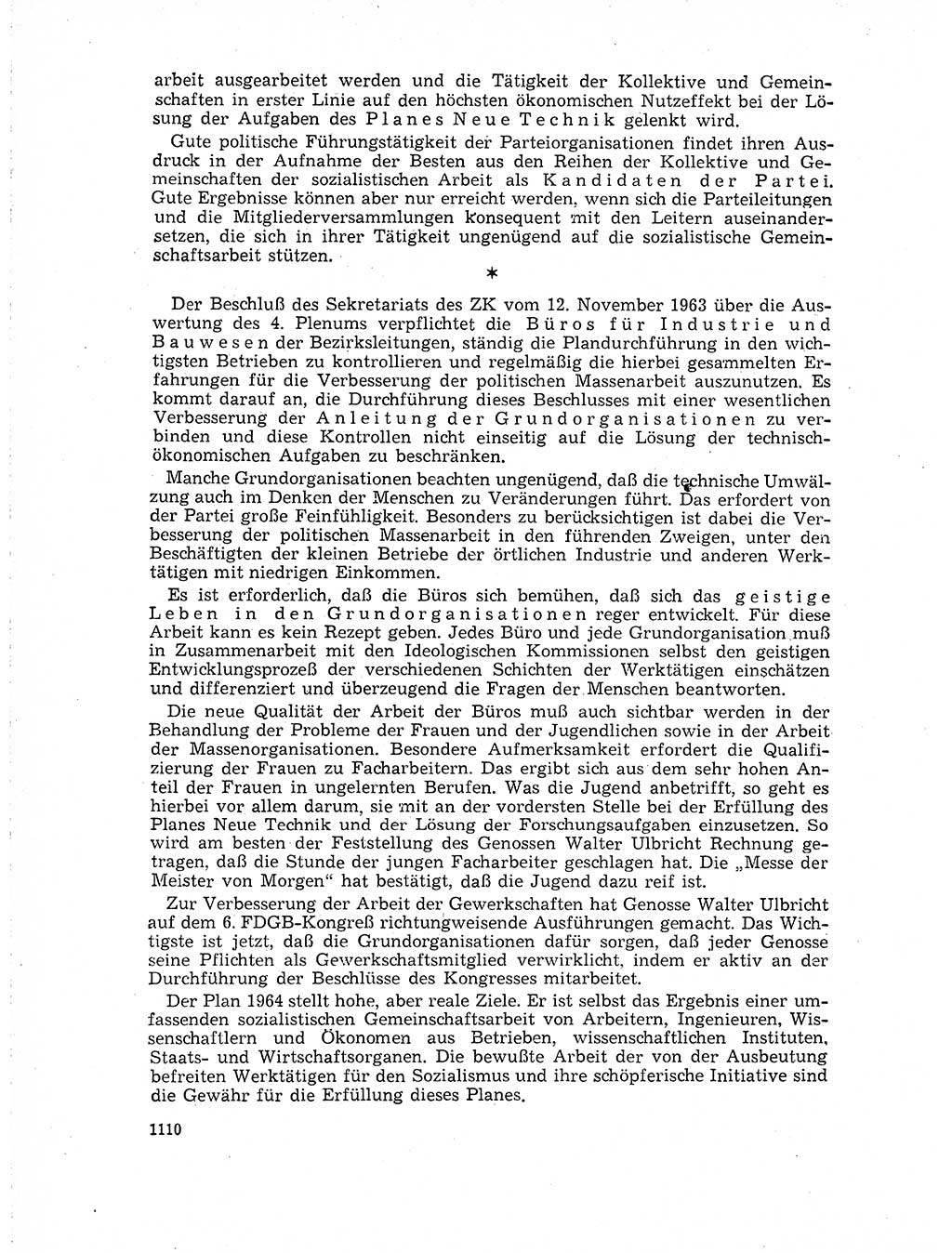 Neuer Weg (NW), Organ des Zentralkomitees (ZK) der SED (Sozialistische Einheitspartei Deutschlands) für Fragen des Parteilebens, 18. Jahrgang [Deutsche Demokratische Republik (DDR)] 1963, Seite 1110 (NW ZK SED DDR 1963, S. 1110)