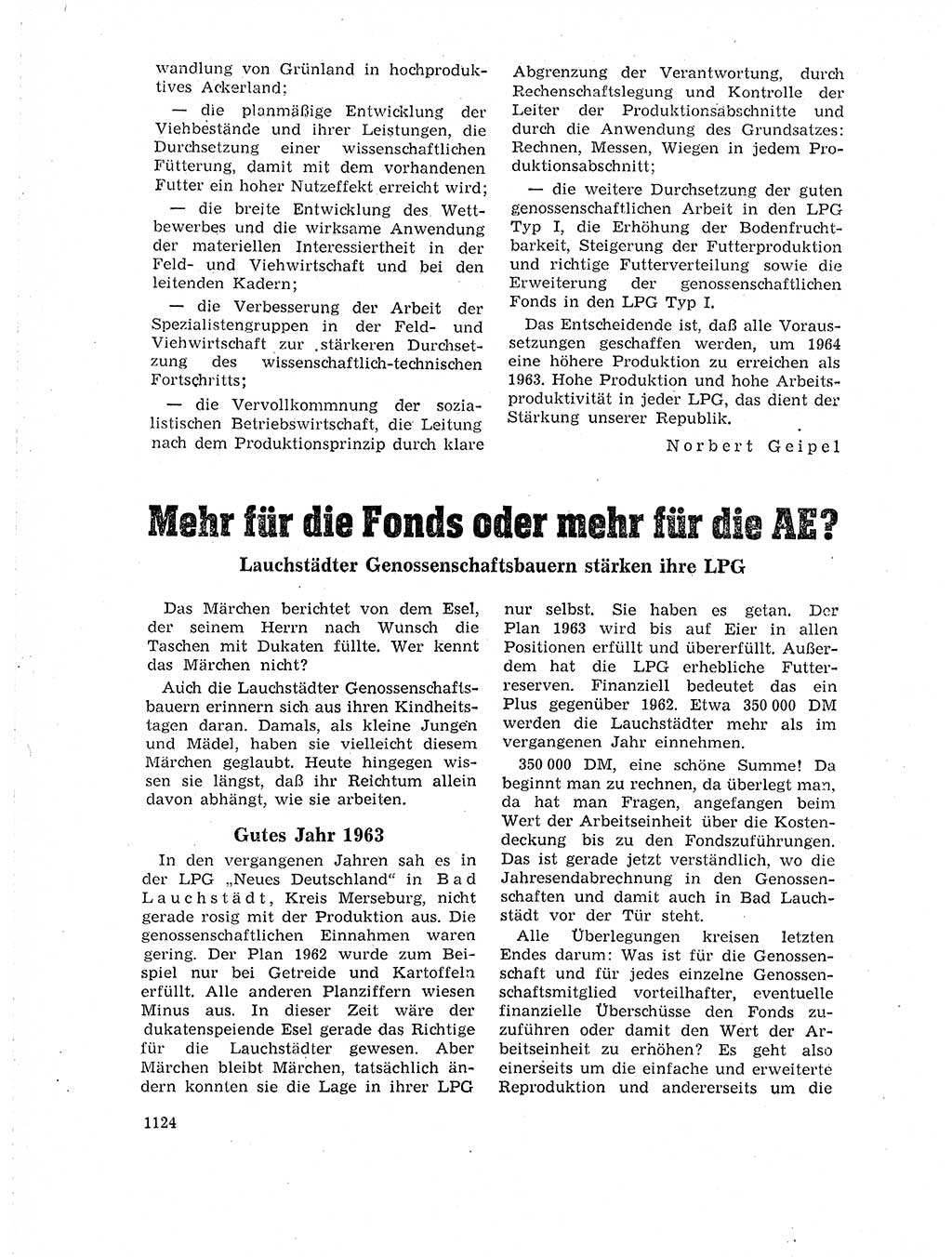 Neuer Weg (NW), Organ des Zentralkomitees (ZK) der SED (Sozialistische Einheitspartei Deutschlands) für Fragen des Parteilebens, 18. Jahrgang [Deutsche Demokratische Republik (DDR)] 1963, Seite 1124 (NW ZK SED DDR 1963, S. 1124)