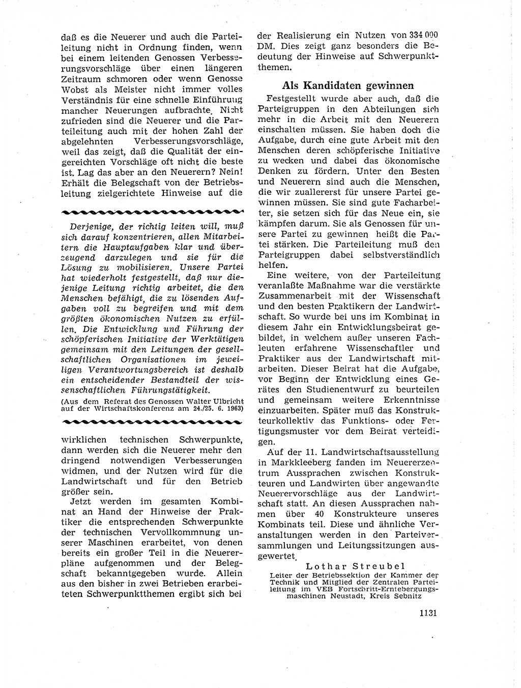 Neuer Weg (NW), Organ des Zentralkomitees (ZK) der SED (Sozialistische Einheitspartei Deutschlands) für Fragen des Parteilebens, 18. Jahrgang [Deutsche Demokratische Republik (DDR)] 1963, Seite 1131 (NW ZK SED DDR 1963, S. 1131)