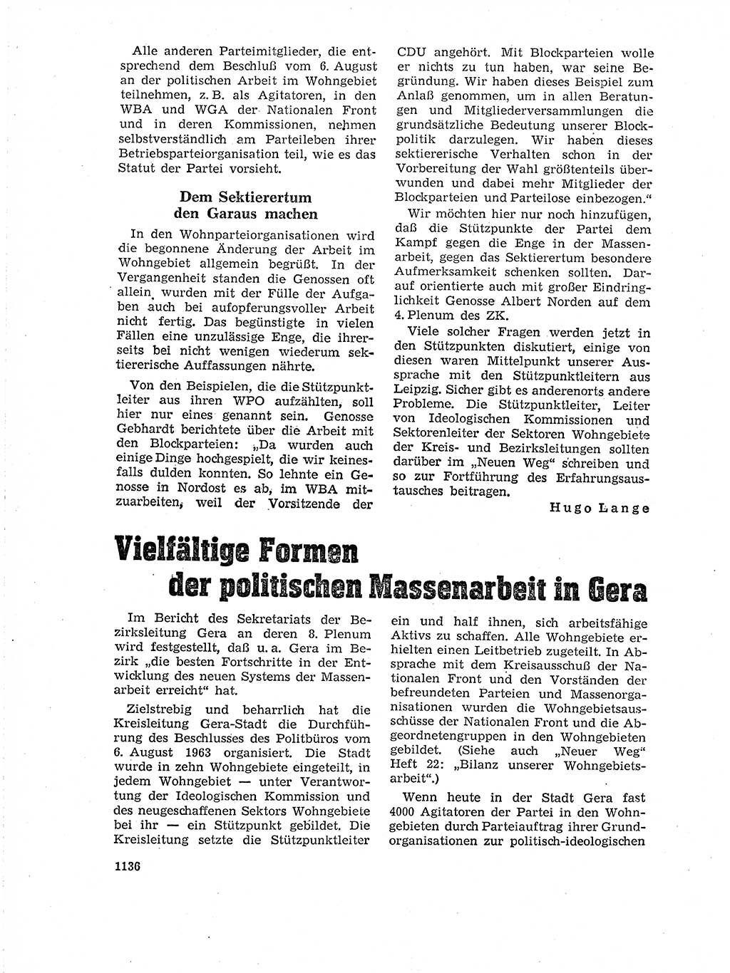 Neuer Weg (NW), Organ des Zentralkomitees (ZK) der SED (Sozialistische Einheitspartei Deutschlands) für Fragen des Parteilebens, 18. Jahrgang [Deutsche Demokratische Republik (DDR)] 1963, Seite 1136 (NW ZK SED DDR 1963, S. 1136)
