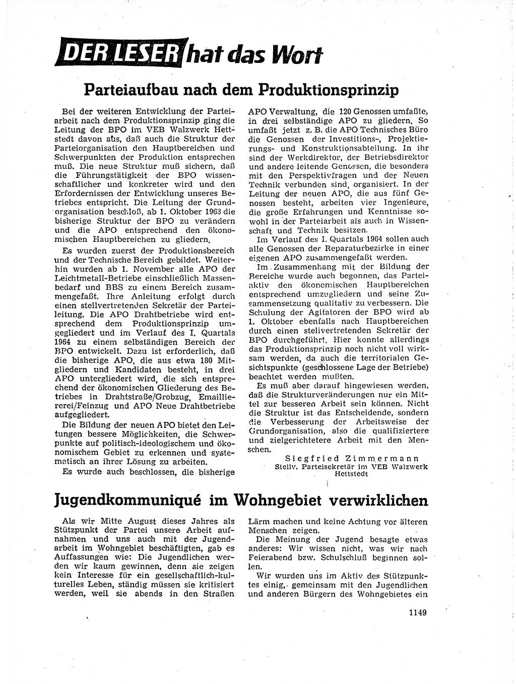 Neuer Weg (NW), Organ des Zentralkomitees (ZK) der SED (Sozialistische Einheitspartei Deutschlands) für Fragen des Parteilebens, 18. Jahrgang [Deutsche Demokratische Republik (DDR)] 1963, Seite 1149 (NW ZK SED DDR 1963, S. 1149)