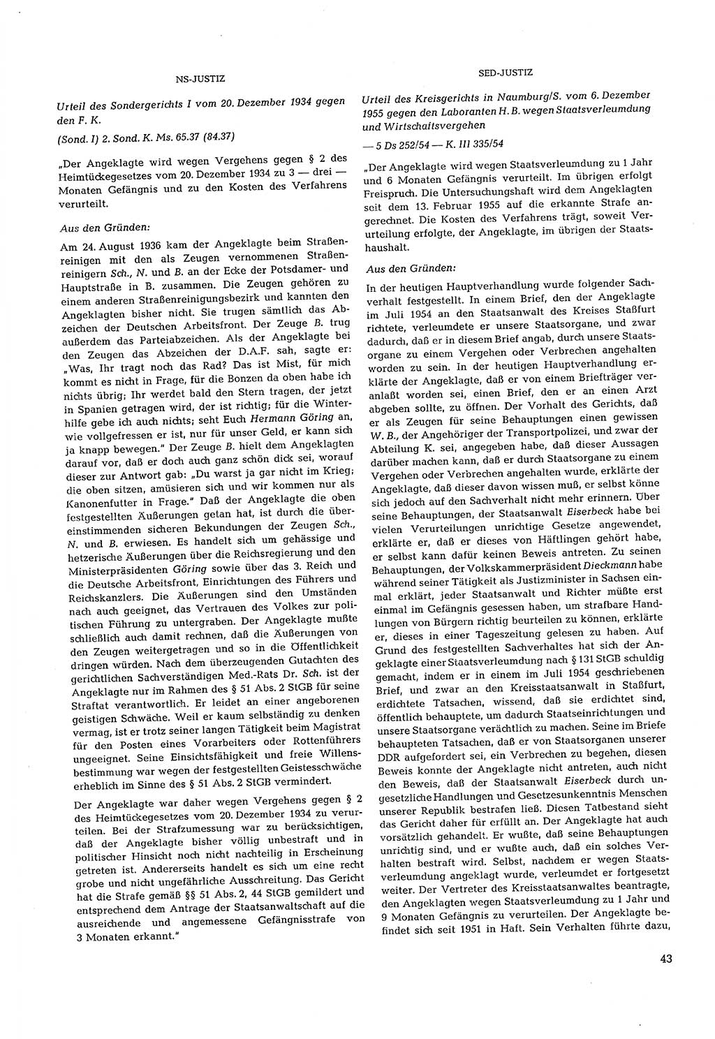 Partei-Justiz, Dokumentation über den nationalsozialistischen und kommunistischen Rechtsmißbrauch in Deutschland 1933-1963, Seite 43 (Part.-Just. Dtl. natsoz. komm. 1933-1963, S. 43)
