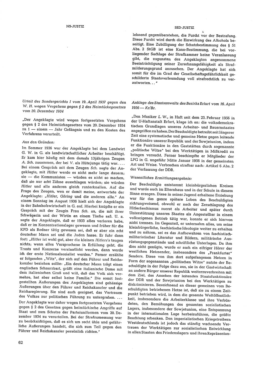 Partei-Justiz, Dokumentation über den nationalsozialistischen und kommunistischen Rechtsmißbrauch in Deutschland 1933-1963, Seite 62 (Part.-Just. Dtl. natsoz. komm. 1933-1963, S. 62)