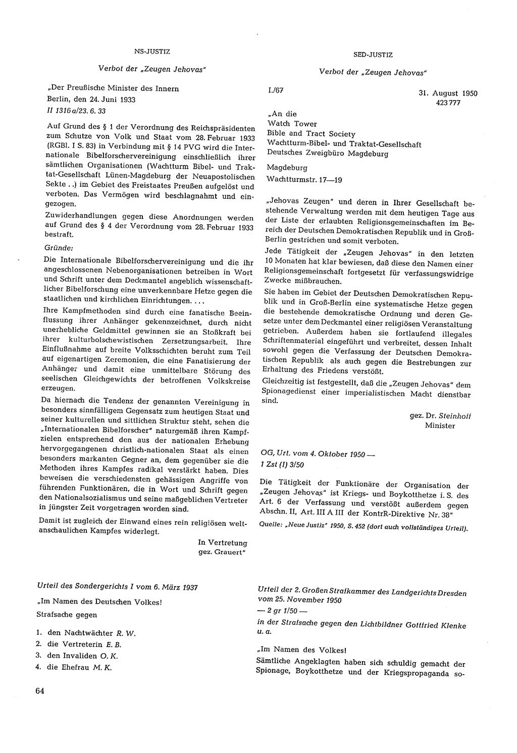 Partei-Justiz, Dokumentation über den nationalsozialistischen und kommunistischen Rechtsmißbrauch in Deutschland 1933-1963, Seite 64 (Part.-Just. Dtl. natsoz. komm. 1933-1963, S. 64)