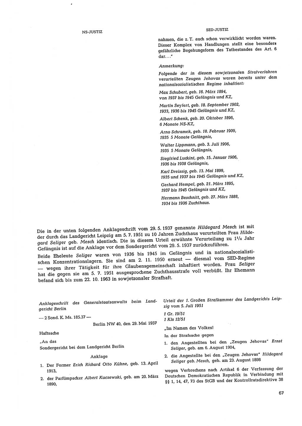 Partei-Justiz, Dokumentation über den nationalsozialistischen und kommunistischen Rechtsmißbrauch in Deutschland 1933-1963, Seite 67 (Part.-Just. Dtl. natsoz. komm. 1933-1963, S. 67)
