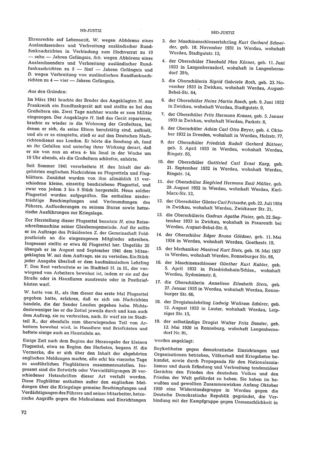 Partei-Justiz, Dokumentation über den nationalsozialistischen und kommunistischen Rechtsmißbrauch in Deutschland 1933-1963, Seite 72 (Part.-Just. Dtl. natsoz. komm. 1933-1963, S. 72)