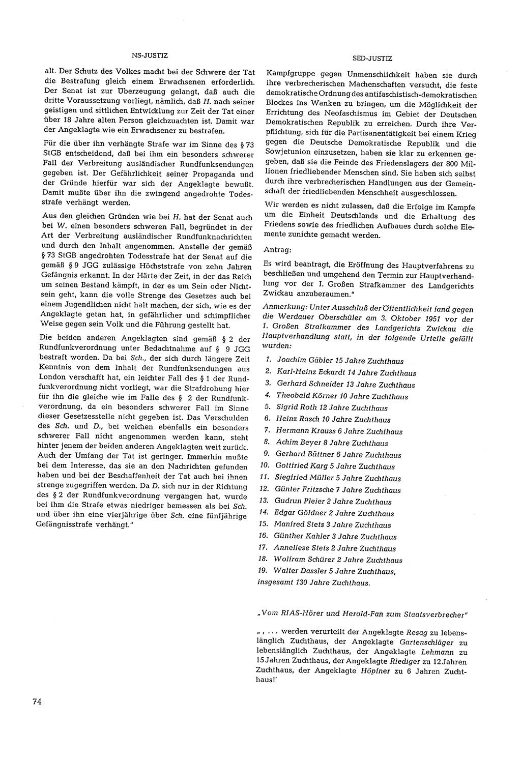 Partei-Justiz, Dokumentation über den nationalsozialistischen und kommunistischen Rechtsmißbrauch in Deutschland 1933-1963, Seite 74 (Part.-Just. Dtl. natsoz. komm. 1933-1963, S. 74)