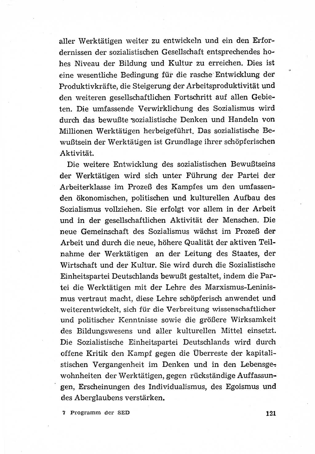 Programm der Sozialistischen Einheitspartei Deutschlands (SED) [Deutsche Demokratische Republik (DDR)] 1963, Seite 121 (Progr. SED DDR 1963, S. 121)