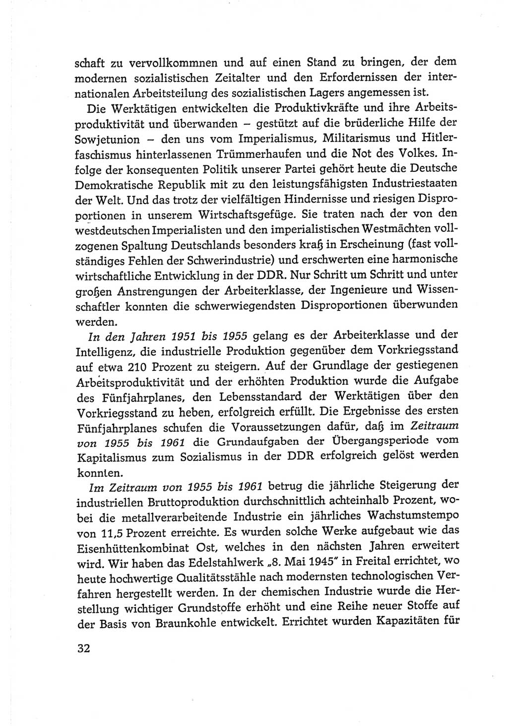 Protokoll der Verhandlungen des Ⅵ. Parteitages der Sozialistischen Einheitspartei Deutschlands (SED) [Deutsche Demokratische Republik (DDR)] 1963, Band Ⅰ, Seite 32 (Prot. Verh. Ⅵ. PT SED DDR 1963, Bd. Ⅰ, S. 32)
