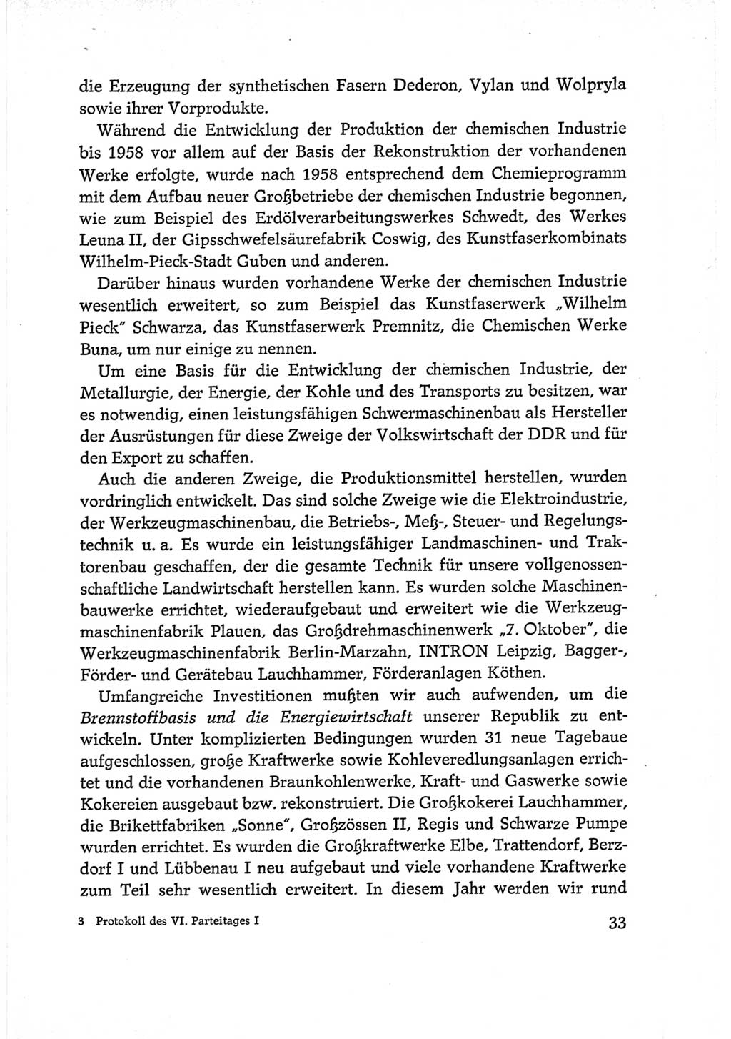 Protokoll der Verhandlungen des Ⅵ. Parteitages der Sozialistischen Einheitspartei Deutschlands (SED) [Deutsche Demokratische Republik (DDR)] 1963, Band Ⅰ, Seite 33 (Prot. Verh. Ⅵ. PT SED DDR 1963, Bd. Ⅰ, S. 33)