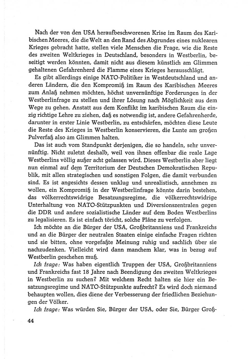 Protokoll der Verhandlungen des Ⅵ. Parteitages der Sozialistischen Einheitspartei Deutschlands (SED) [Deutsche Demokratische Republik (DDR)] 1963, Band Ⅰ, Seite 44 (Prot. Verh. Ⅵ. PT SED DDR 1963, Bd. Ⅰ, S. 44)