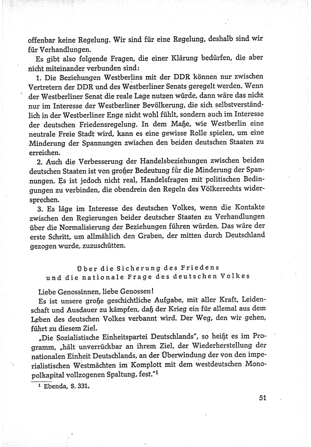 Protokoll der Verhandlungen des Ⅵ. Parteitages der Sozialistischen Einheitspartei Deutschlands (SED) [Deutsche Demokratische Republik (DDR)] 1963, Band Ⅰ, Seite 51 (Prot. Verh. Ⅵ. PT SED DDR 1963, Bd. Ⅰ, S. 51)