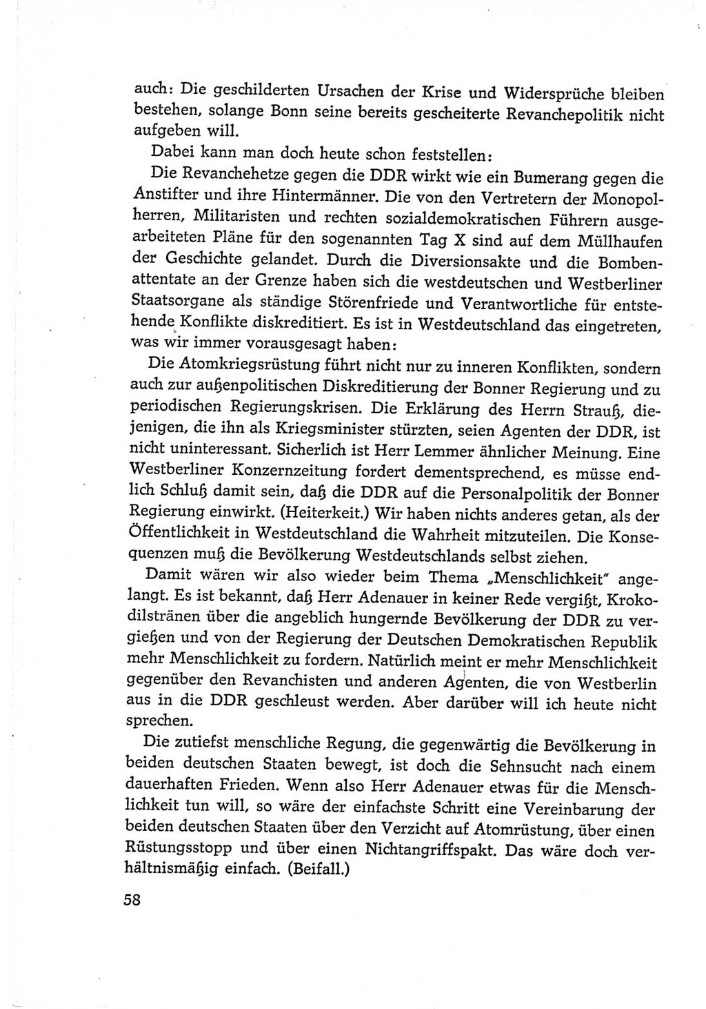 Protokoll der Verhandlungen des Ⅵ. Parteitages der Sozialistischen Einheitspartei Deutschlands (SED) [Deutsche Demokratische Republik (DDR)] 1963, Band Ⅰ, Seite 58 (Prot. Verh. Ⅵ. PT SED DDR 1963, Bd. Ⅰ, S. 58)