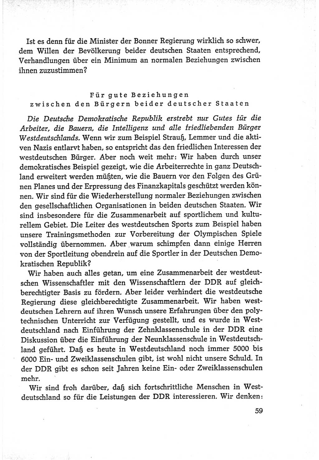 Protokoll der Verhandlungen des Ⅵ. Parteitages der Sozialistischen Einheitspartei Deutschlands (SED) [Deutsche Demokratische Republik (DDR)] 1963, Band Ⅰ, Seite 59 (Prot. Verh. Ⅵ. PT SED DDR 1963, Bd. Ⅰ, S. 59)