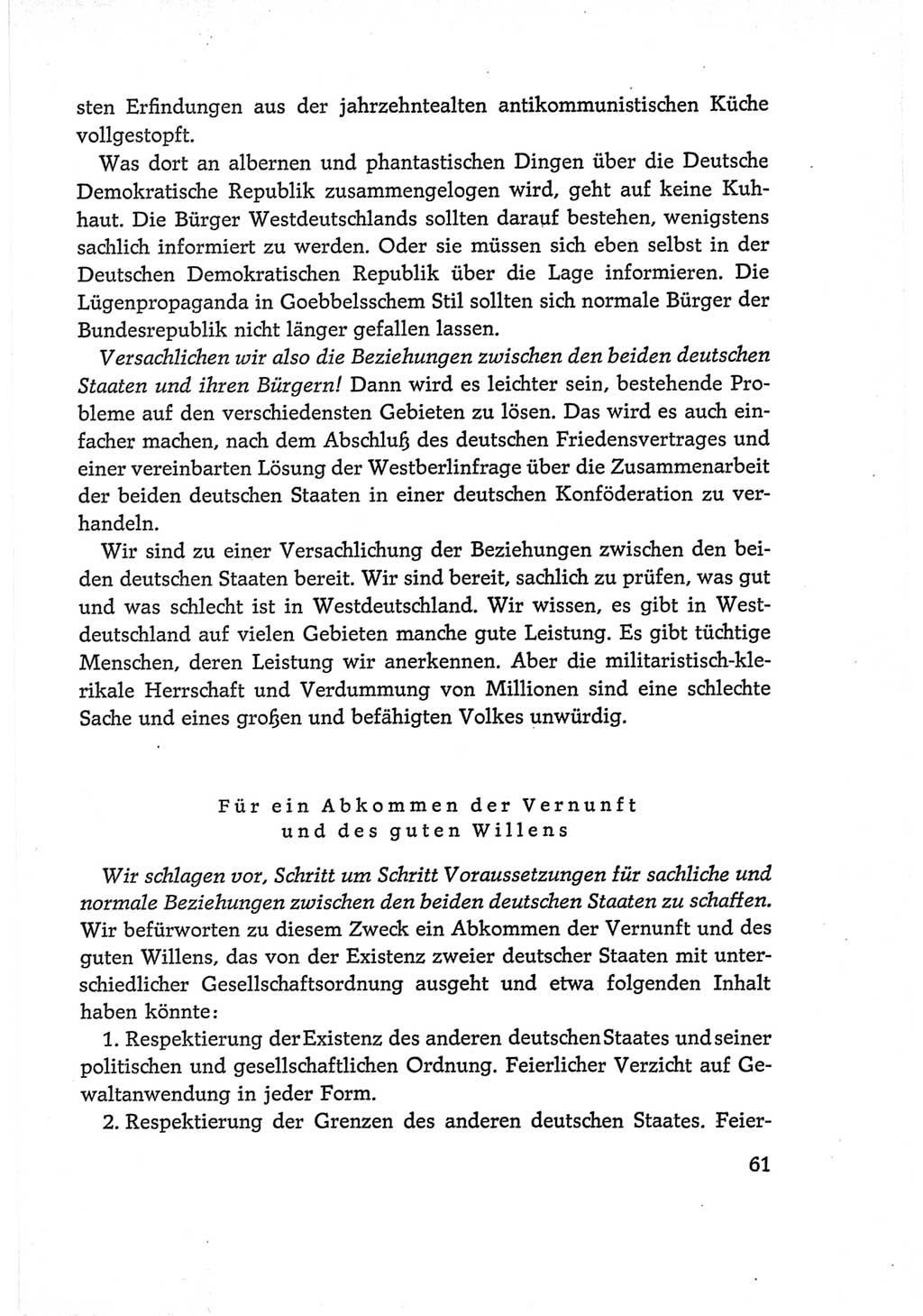 Protokoll der Verhandlungen des Ⅵ. Parteitages der Sozialistischen Einheitspartei Deutschlands (SED) [Deutsche Demokratische Republik (DDR)] 1963, Band Ⅰ, Seite 61 (Prot. Verh. Ⅵ. PT SED DDR 1963, Bd. Ⅰ, S. 61)