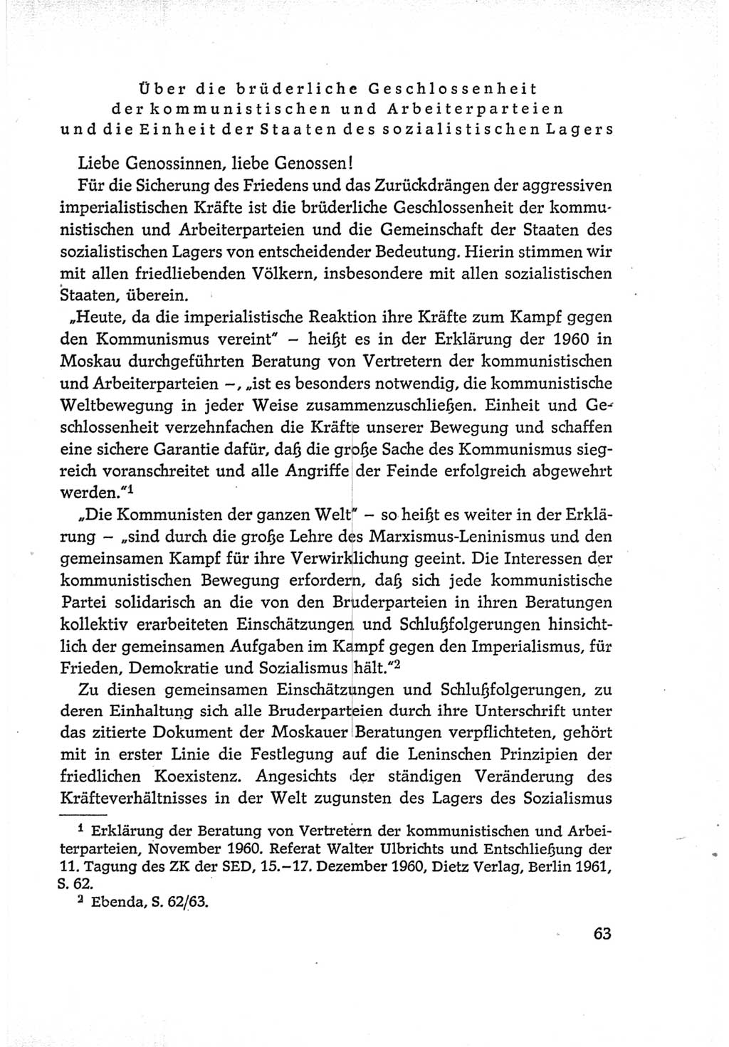 Protokoll der Verhandlungen des Ⅵ. Parteitages der Sozialistischen Einheitspartei Deutschlands (SED) [Deutsche Demokratische Republik (DDR)] 1963, Band Ⅰ, Seite 63 (Prot. Verh. Ⅵ. PT SED DDR 1963, Bd. Ⅰ, S. 63)