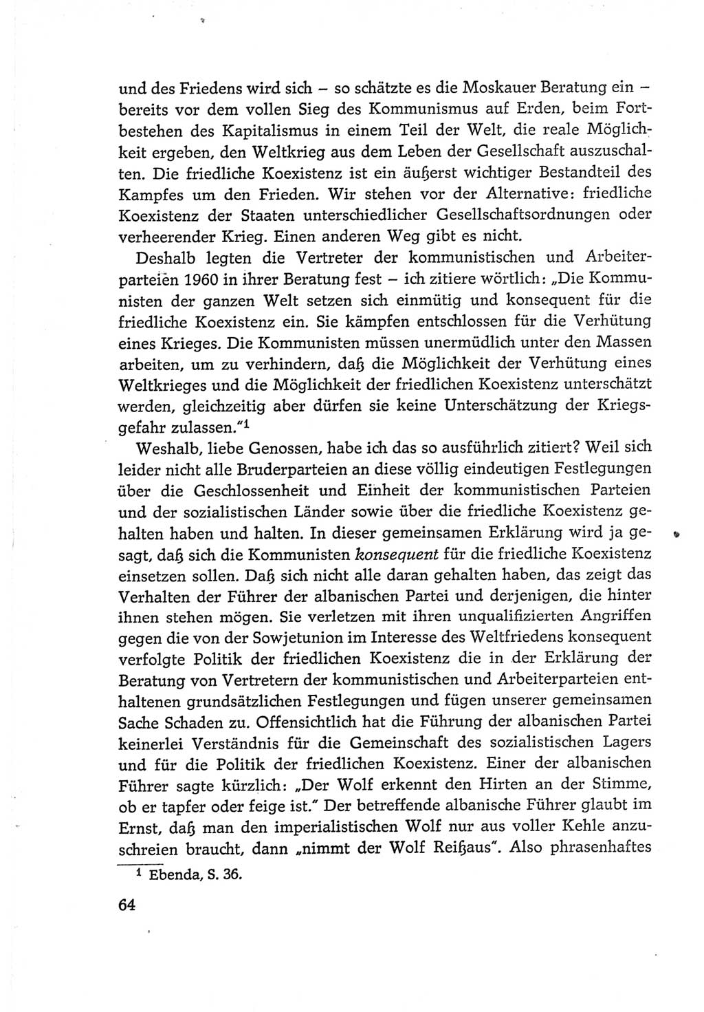 Protokoll der Verhandlungen des Ⅵ. Parteitages der Sozialistischen Einheitspartei Deutschlands (SED) [Deutsche Demokratische Republik (DDR)] 1963, Band Ⅰ, Seite 64 (Prot. Verh. Ⅵ. PT SED DDR 1963, Bd. Ⅰ, S. 64)