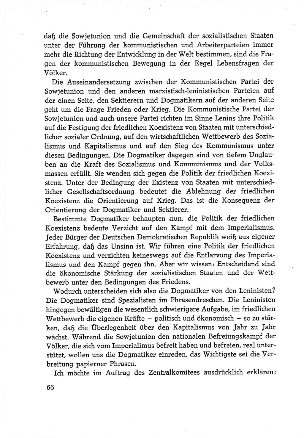 Protokoll der Verhandlungen des Ⅵ. Parteitages der Sozialistischen Einheitspartei Deutschlands (SED) [Deutsche Demokratische Republik (DDR)] 1963, Band Ⅰ, Seite 66 (Prot. Verh. Ⅵ. PT SED DDR 1963, Bd. Ⅰ, S. 66)
