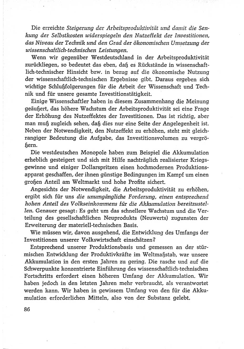 Protokoll der Verhandlungen des Ⅵ. Parteitages der Sozialistischen Einheitspartei Deutschlands (SED) [Deutsche Demokratische Republik (DDR)] 1963, Band Ⅰ, Seite 86 (Prot. Verh. Ⅵ. PT SED DDR 1963, Bd. Ⅰ, S. 86)