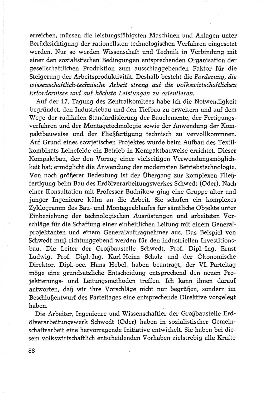Protokoll der Verhandlungen des Ⅵ. Parteitages der Sozialistischen Einheitspartei Deutschlands (SED) [Deutsche Demokratische Republik (DDR)] 1963, Band Ⅰ, Seite 88 (Prot. Verh. Ⅵ. PT SED DDR 1963, Bd. Ⅰ, S. 88)