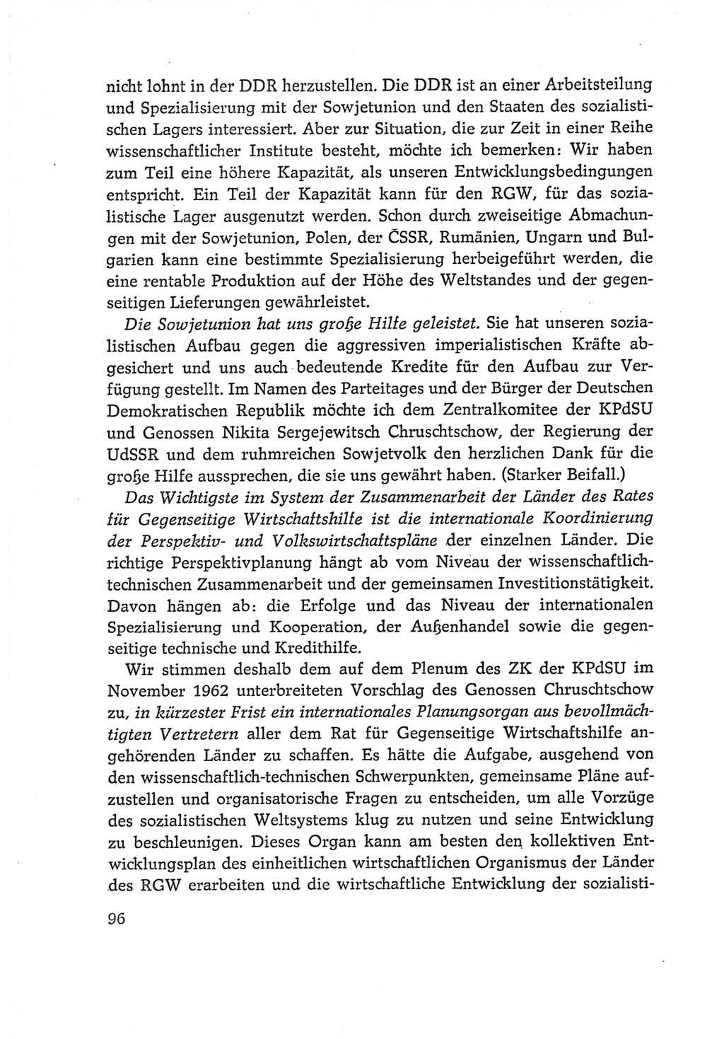 Protokoll der Verhandlungen des Ⅵ. Parteitages der Sozialistischen Einheitspartei Deutschlands (SED) [Deutsche Demokratische Republik (DDR)] 1963, Band Ⅰ, Seite 96 (Prot. Verh. Ⅵ. PT SED DDR 1963, Bd. Ⅰ, S. 96)