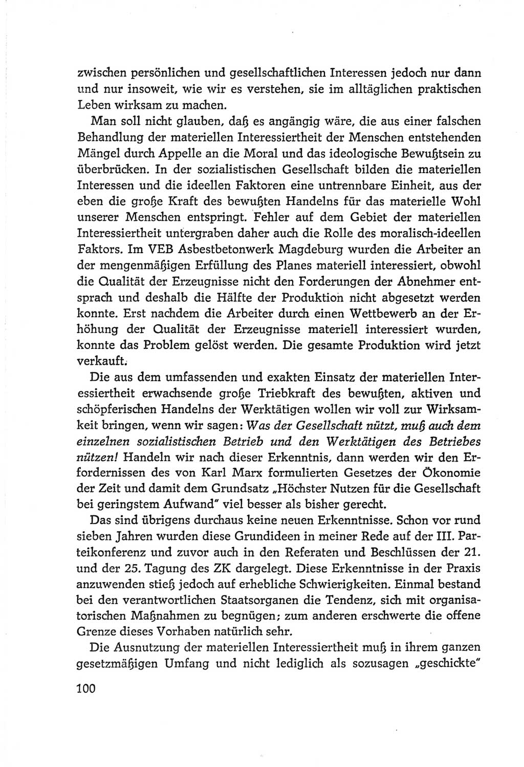 Protokoll der Verhandlungen des Ⅵ. Parteitages der Sozialistischen Einheitspartei Deutschlands (SED) [Deutsche Demokratische Republik (DDR)] 1963, Band Ⅰ, Seite 100 (Prot. Verh. Ⅵ. PT SED DDR 1963, Bd. Ⅰ, S. 100)