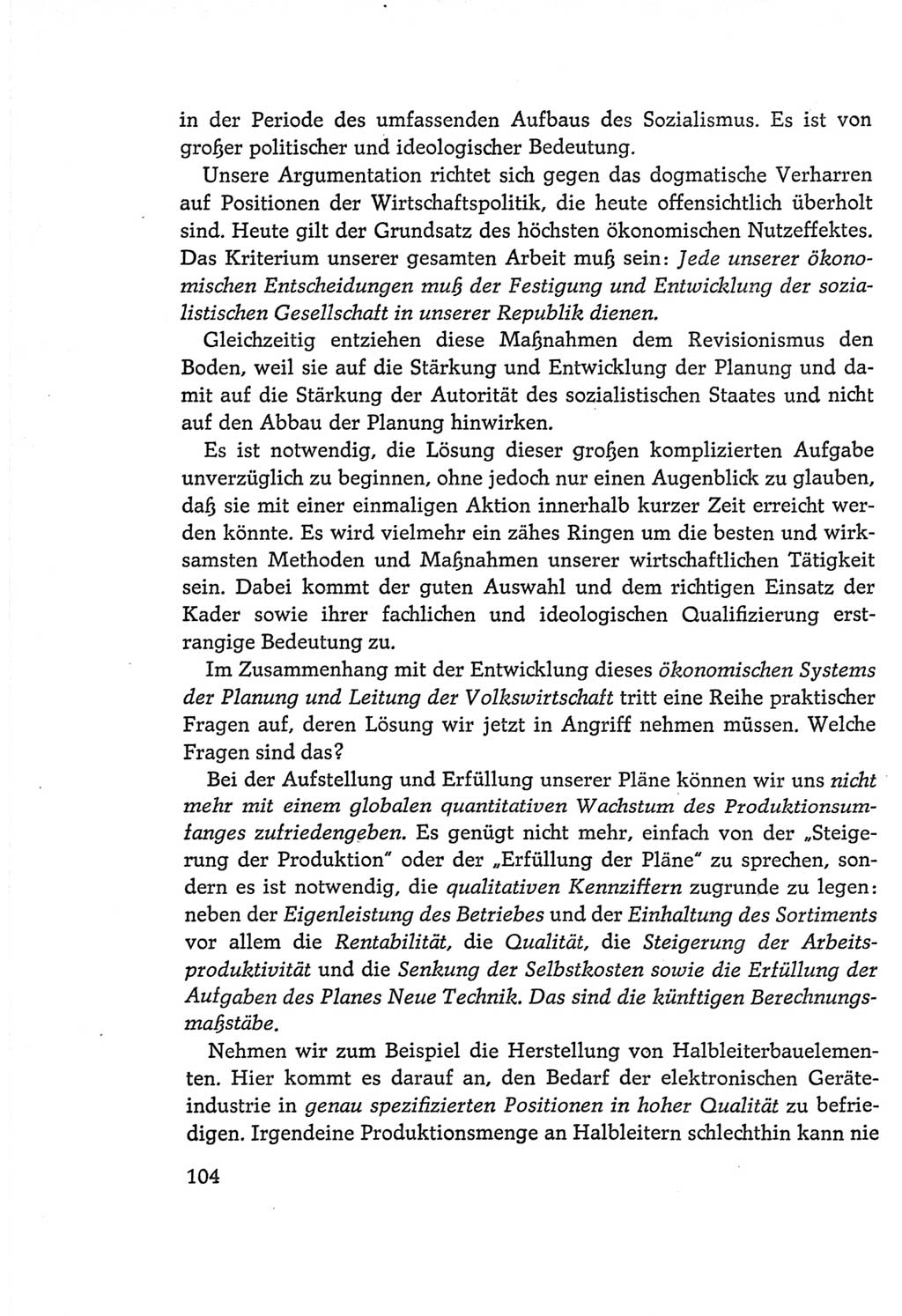 Protokoll der Verhandlungen des Ⅵ. Parteitages der Sozialistischen Einheitspartei Deutschlands (SED) [Deutsche Demokratische Republik (DDR)] 1963, Band Ⅰ, Seite 104 (Prot. Verh. Ⅵ. PT SED DDR 1963, Bd. Ⅰ, S. 104)