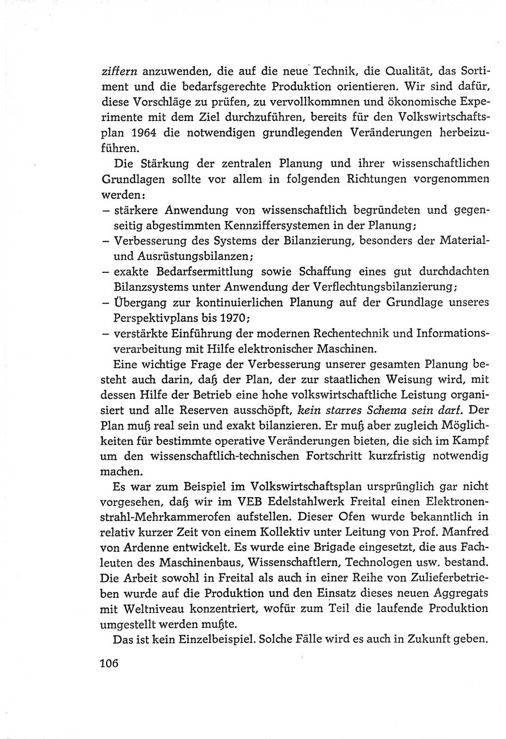 Protokoll der Verhandlungen des Ⅵ. Parteitages der Sozialistischen Einheitspartei Deutschlands (SED) [Deutsche Demokratische Republik (DDR)] 1963, Band Ⅰ, Seite 106 (Prot. Verh. Ⅵ. PT SED DDR 1963, Bd. Ⅰ, S. 106)