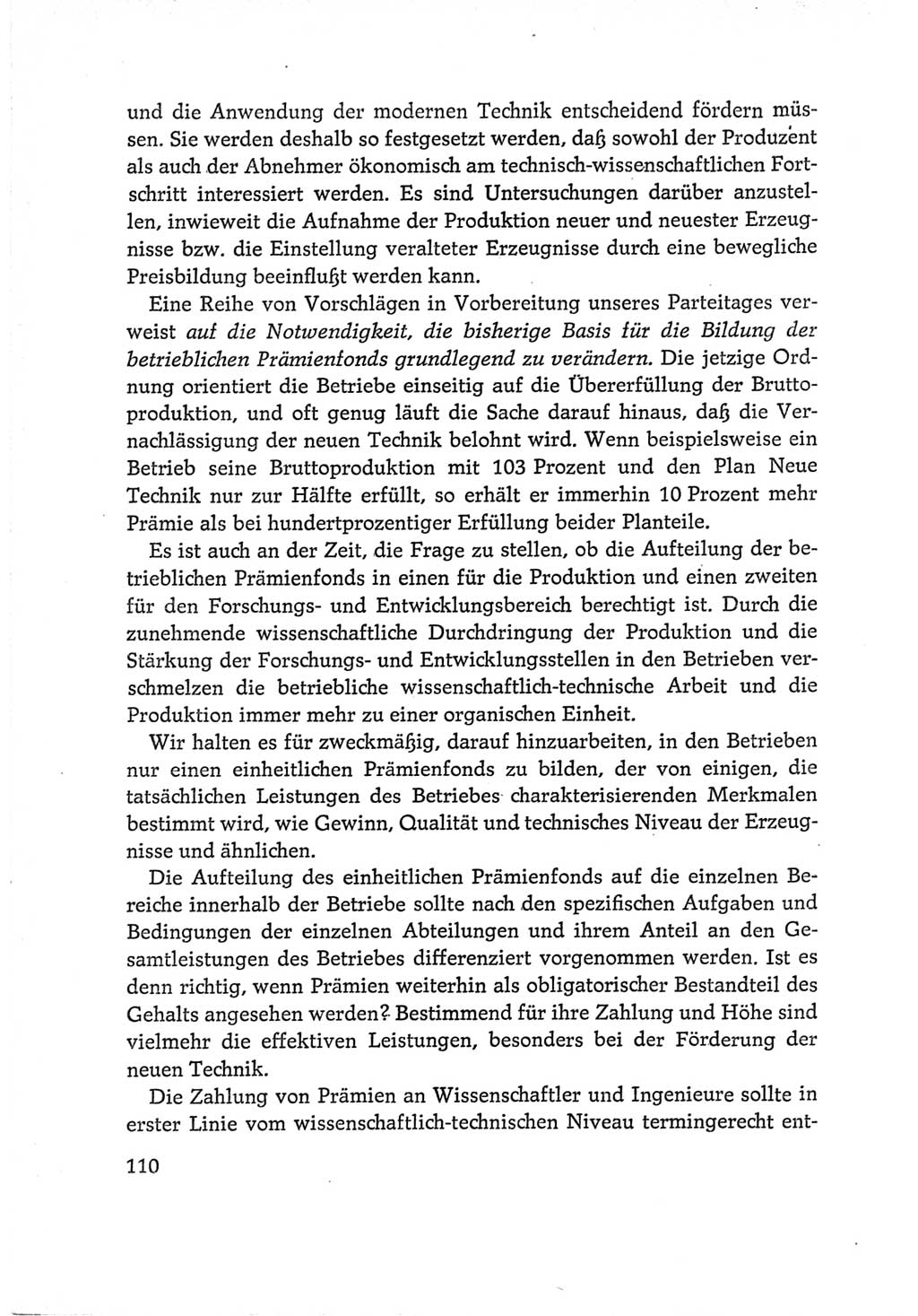 Protokoll der Verhandlungen des Ⅵ. Parteitages der Sozialistischen Einheitspartei Deutschlands (SED) [Deutsche Demokratische Republik (DDR)] 1963, Band Ⅰ, Seite 110 (Prot. Verh. Ⅵ. PT SED DDR 1963, Bd. Ⅰ, S. 110)