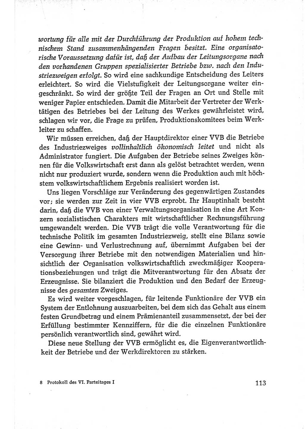 Protokoll der Verhandlungen des Ⅵ. Parteitages der Sozialistischen Einheitspartei Deutschlands (SED) [Deutsche Demokratische Republik (DDR)] 1963, Band Ⅰ, Seite 113 (Prot. Verh. Ⅵ. PT SED DDR 1963, Bd. Ⅰ, S. 113)