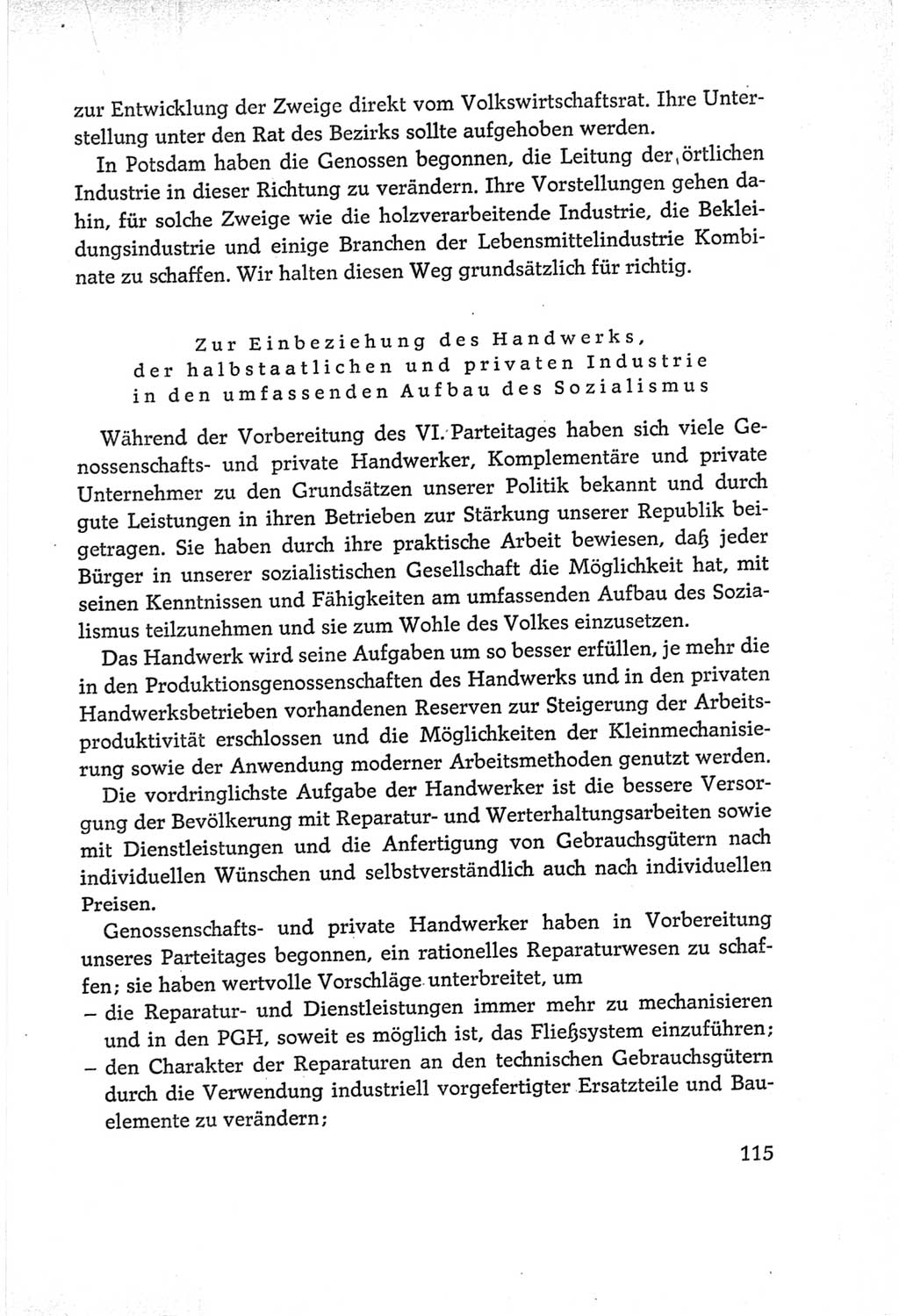 Protokoll der Verhandlungen des Ⅵ. Parteitages der Sozialistischen Einheitspartei Deutschlands (SED) [Deutsche Demokratische Republik (DDR)] 1963, Band Ⅰ, Seite 115 (Prot. Verh. Ⅵ. PT SED DDR 1963, Bd. Ⅰ, S. 115)