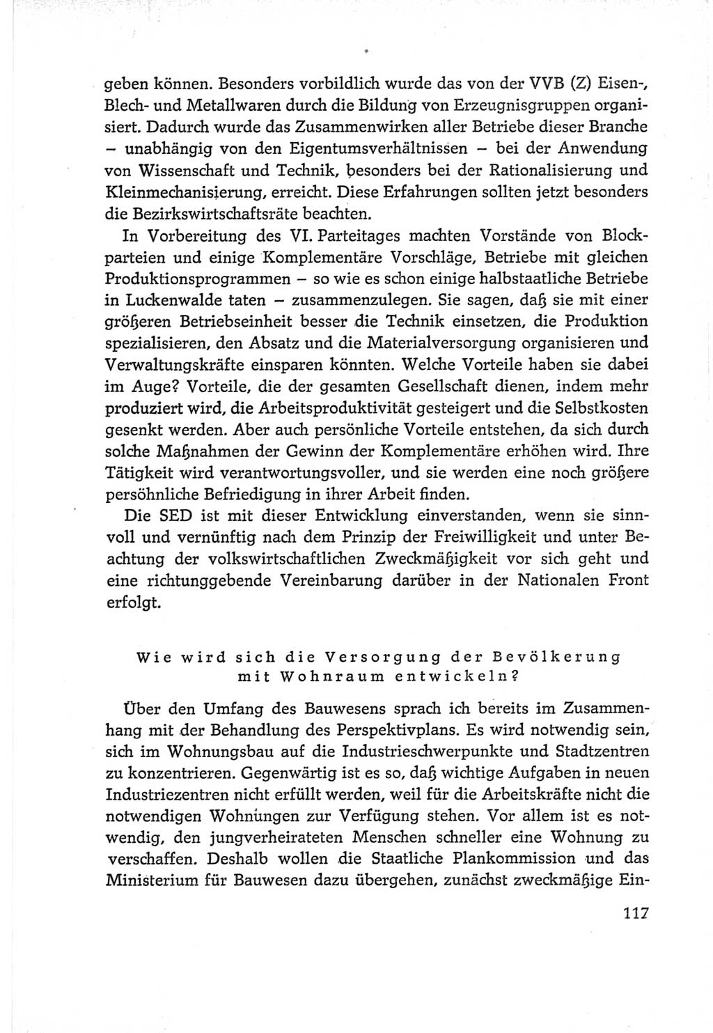 Protokoll der Verhandlungen des Ⅵ. Parteitages der Sozialistischen Einheitspartei Deutschlands (SED) [Deutsche Demokratische Republik (DDR)] 1963, Band Ⅰ, Seite 117 (Prot. Verh. Ⅵ. PT SED DDR 1963, Bd. Ⅰ, S. 117)