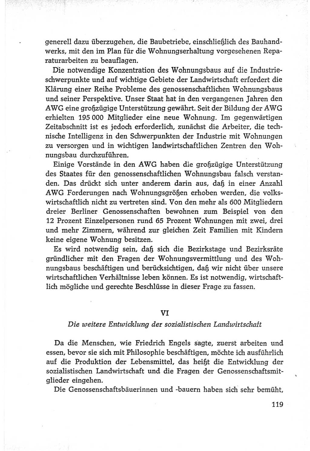 Protokoll der Verhandlungen des Ⅵ. Parteitages der Sozialistischen Einheitspartei Deutschlands (SED) [Deutsche Demokratische Republik (DDR)] 1963, Band Ⅰ, Seite 119 (Prot. Verh. Ⅵ. PT SED DDR 1963, Bd. Ⅰ, S. 119)