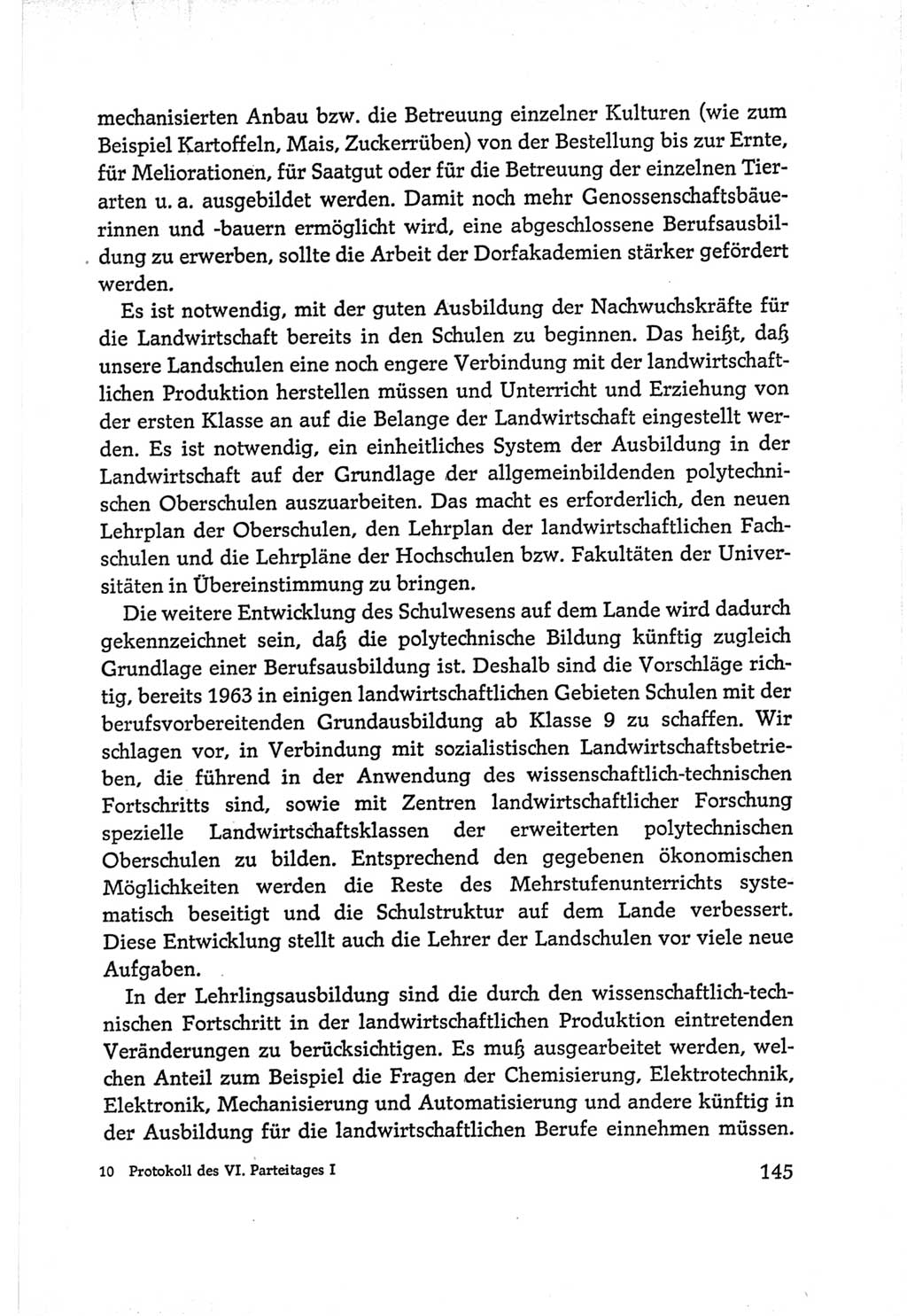 Protokoll der Verhandlungen des Ⅵ. Parteitages der Sozialistischen Einheitspartei Deutschlands (SED) [Deutsche Demokratische Republik (DDR)] 1963, Band Ⅰ, Seite 145 (Prot. Verh. Ⅵ. PT SED DDR 1963, Bd. Ⅰ, S. 145)