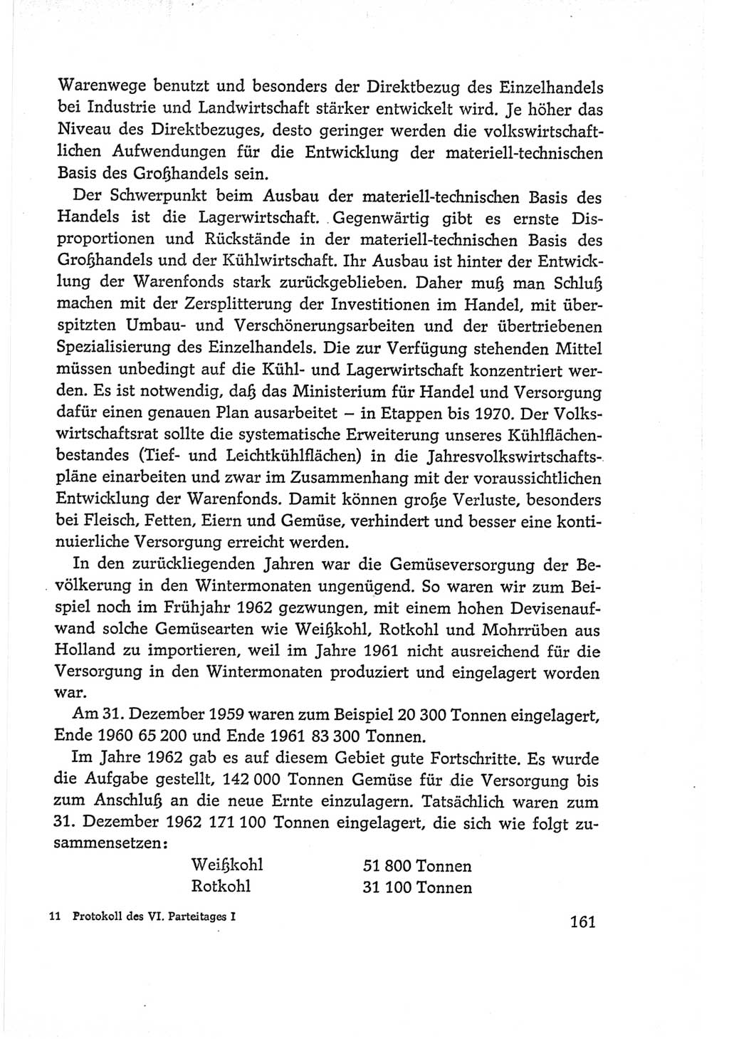 Protokoll der Verhandlungen des Ⅵ. Parteitages der Sozialistischen Einheitspartei Deutschlands (SED) [Deutsche Demokratische Republik (DDR)] 1963, Band Ⅰ, Seite 161 (Prot. Verh. Ⅵ. PT SED DDR 1963, Bd. Ⅰ, S. 161)