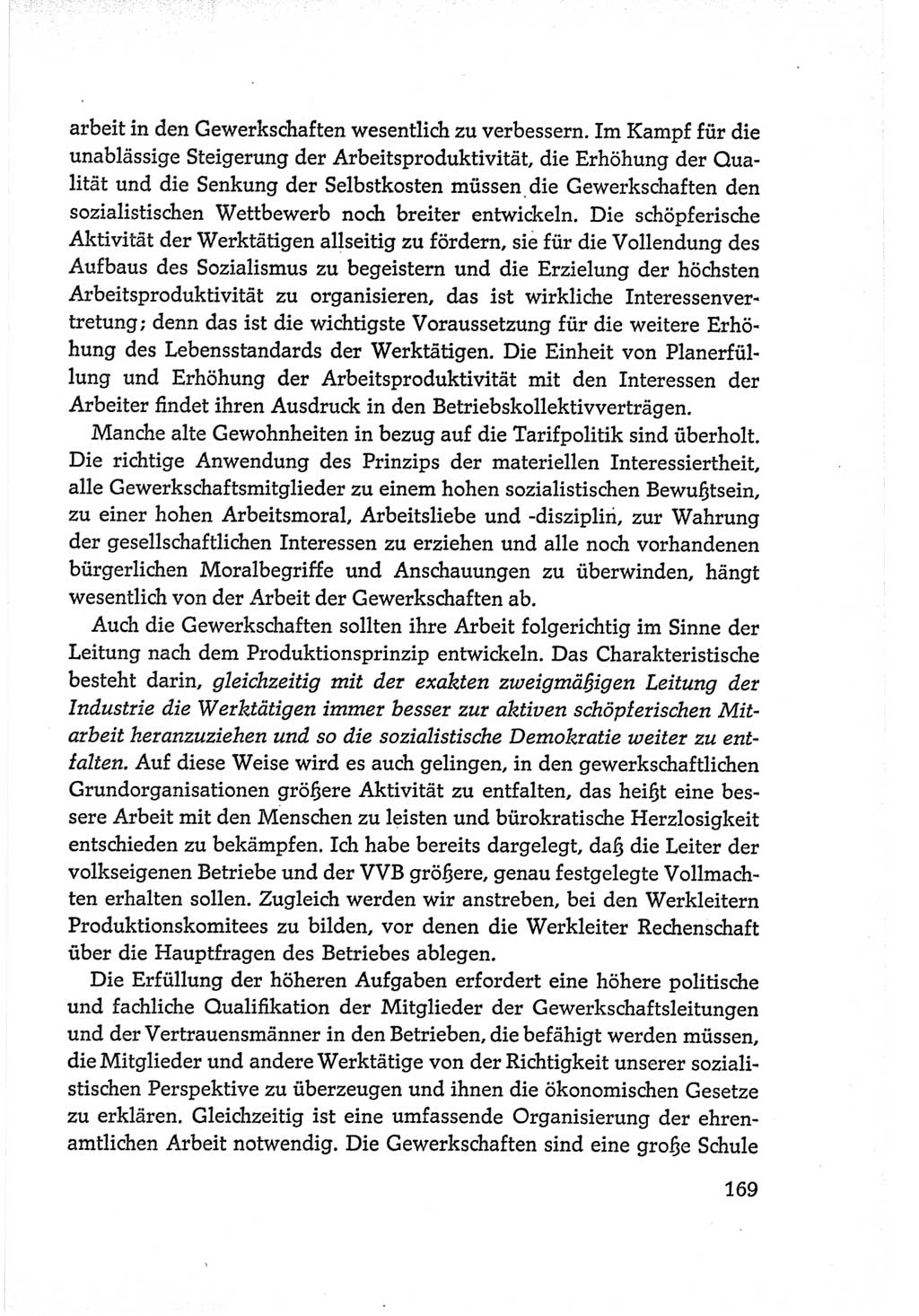 Protokoll der Verhandlungen des Ⅵ. Parteitages der Sozialistischen Einheitspartei Deutschlands (SED) [Deutsche Demokratische Republik (DDR)] 1963, Band Ⅰ, Seite 169 (Prot. Verh. Ⅵ. PT SED DDR 1963, Bd. Ⅰ, S. 169)