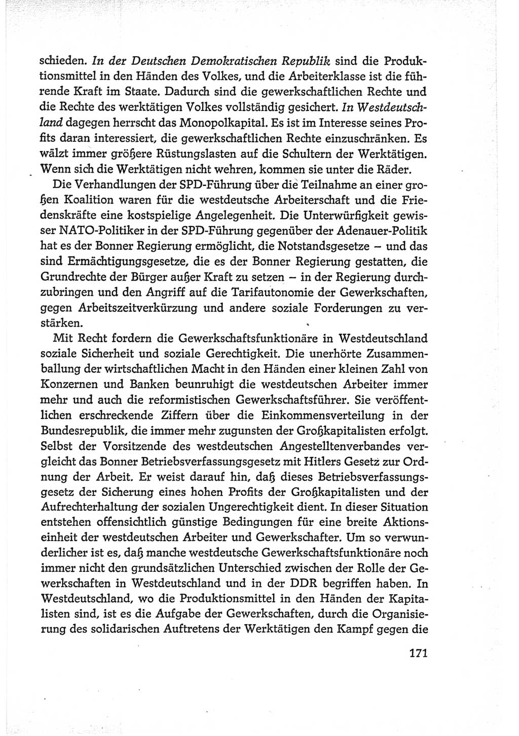 Protokoll der Verhandlungen des Ⅵ. Parteitages der Sozialistischen Einheitspartei Deutschlands (SED) [Deutsche Demokratische Republik (DDR)] 1963, Band Ⅰ, Seite 171 (Prot. Verh. Ⅵ. PT SED DDR 1963, Bd. Ⅰ, S. 171)