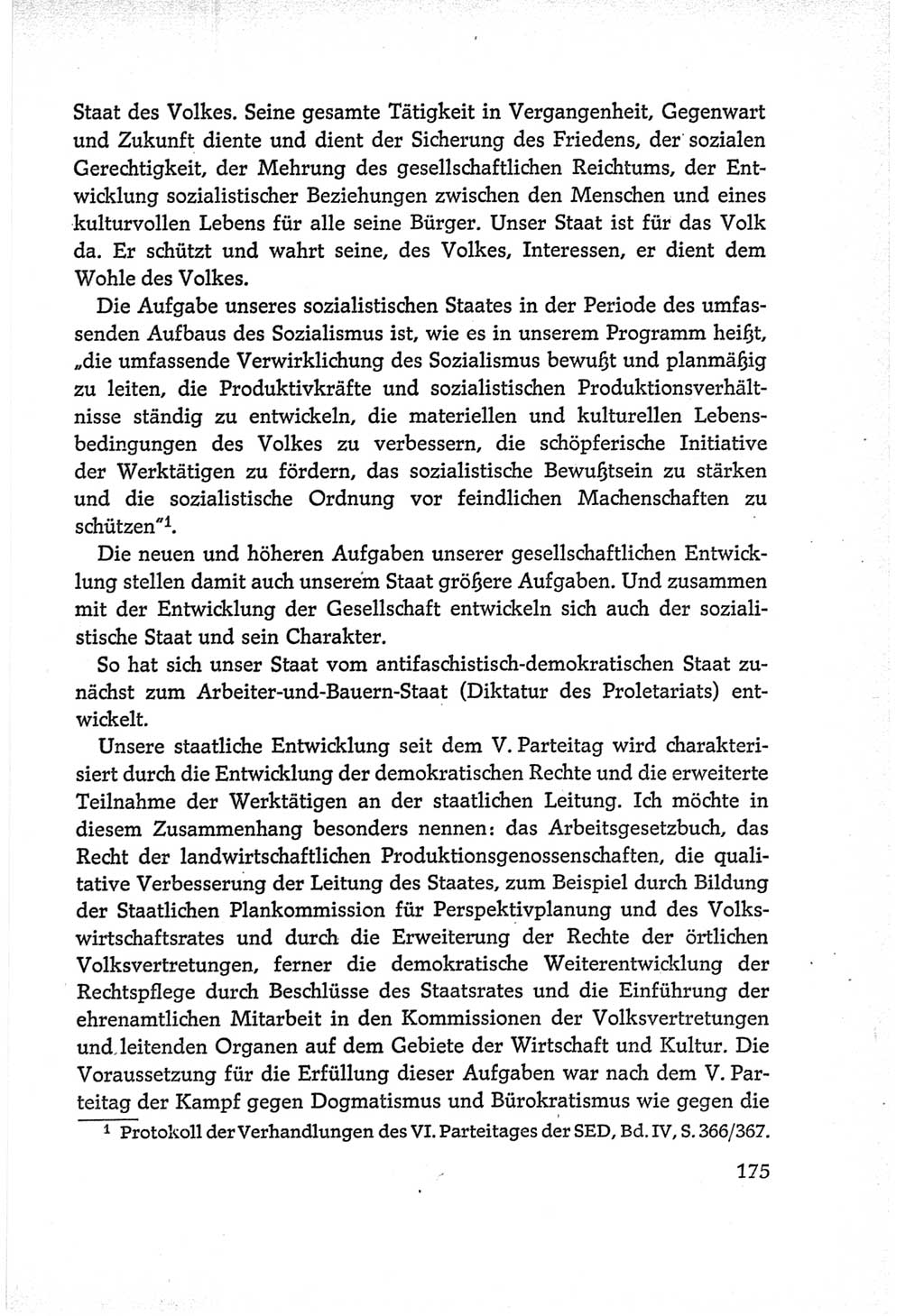 Protokoll der Verhandlungen des Ⅵ. Parteitages der Sozialistischen Einheitspartei Deutschlands (SED) [Deutsche Demokratische Republik (DDR)] 1963, Band Ⅰ, Seite 175 (Prot. Verh. Ⅵ. PT SED DDR 1963, Bd. Ⅰ, S. 175)