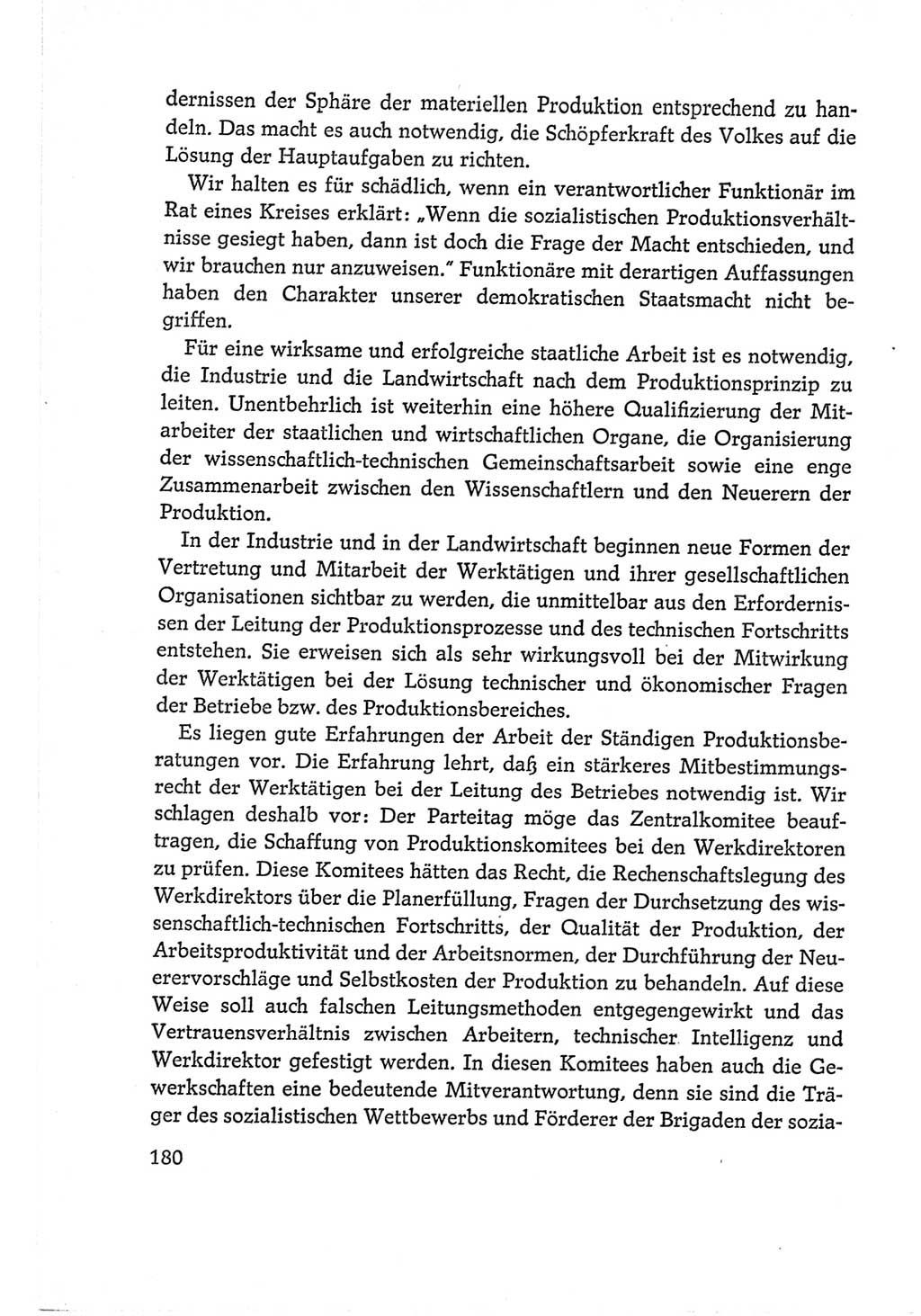 Protokoll der Verhandlungen des Ⅵ. Parteitages der Sozialistischen Einheitspartei Deutschlands (SED) [Deutsche Demokratische Republik (DDR)] 1963, Band Ⅰ, Seite 180 (Prot. Verh. Ⅵ. PT SED DDR 1963, Bd. Ⅰ, S. 180)