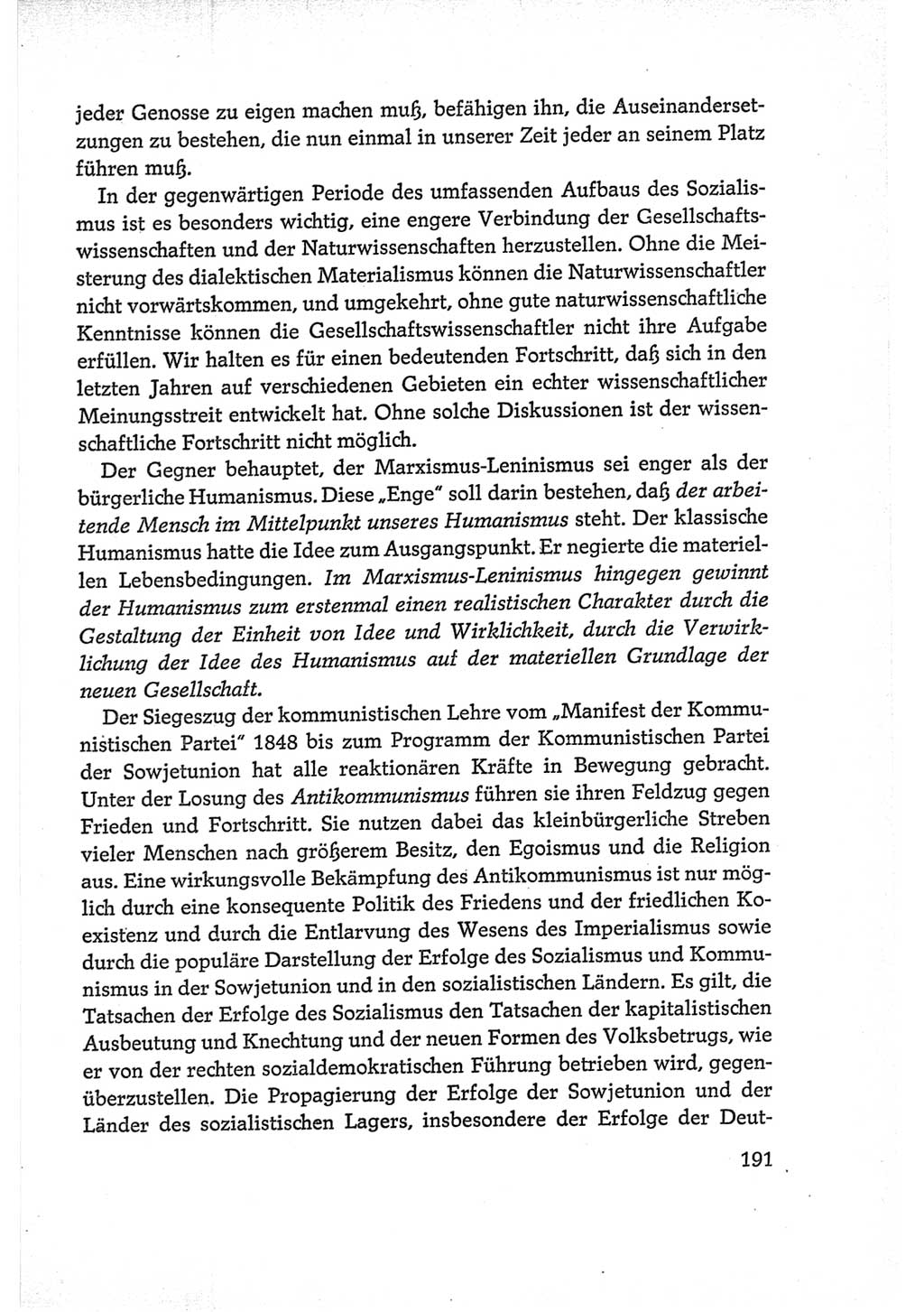 Protokoll der Verhandlungen des Ⅵ. Parteitages der Sozialistischen Einheitspartei Deutschlands (SED) [Deutsche Demokratische Republik (DDR)] 1963, Band Ⅰ, Seite 191 (Prot. Verh. Ⅵ. PT SED DDR 1963, Bd. Ⅰ, S. 191)