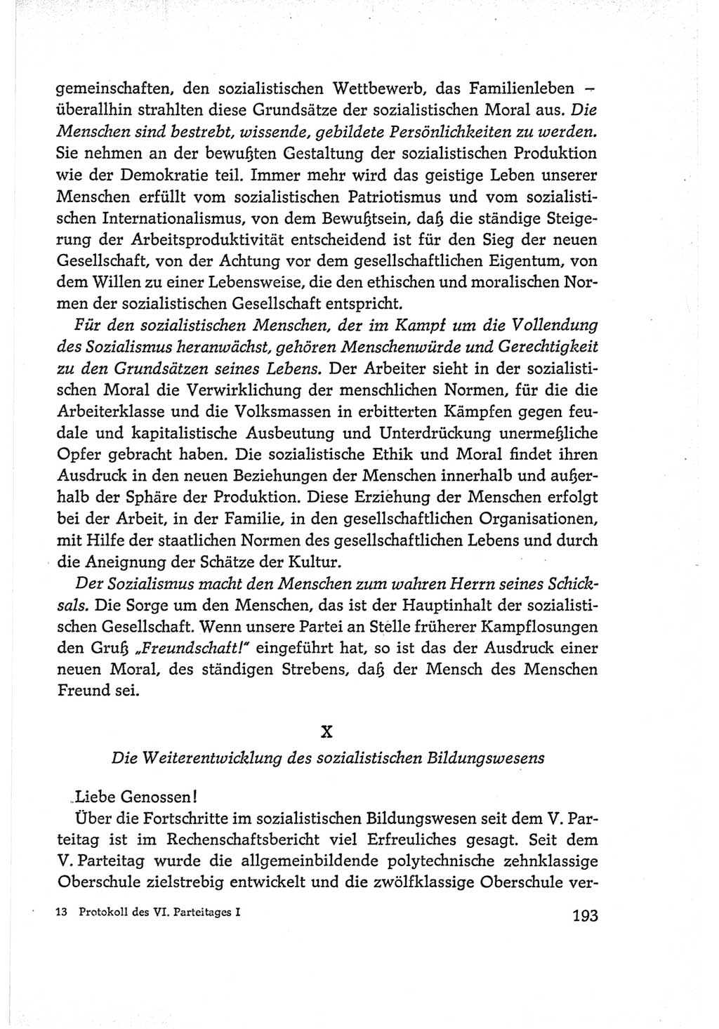 Protokoll der Verhandlungen des Ⅵ. Parteitages der Sozialistischen Einheitspartei Deutschlands (SED) [Deutsche Demokratische Republik (DDR)] 1963, Band Ⅰ, Seite 193 (Prot. Verh. Ⅵ. PT SED DDR 1963, Bd. Ⅰ, S. 193)