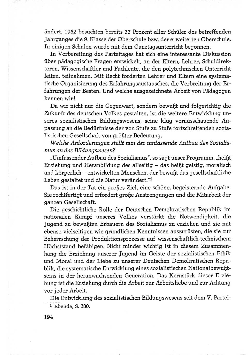 Protokoll der Verhandlungen des Ⅵ. Parteitages der Sozialistischen Einheitspartei Deutschlands (SED) [Deutsche Demokratische Republik (DDR)] 1963, Band Ⅰ, Seite 194 (Prot. Verh. Ⅵ. PT SED DDR 1963, Bd. Ⅰ, S. 194)