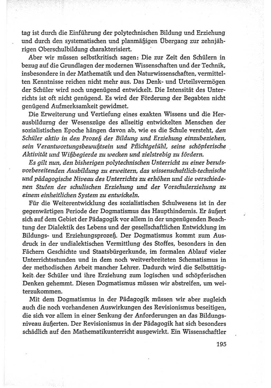 Protokoll der Verhandlungen des Ⅵ. Parteitages der Sozialistischen Einheitspartei Deutschlands (SED) [Deutsche Demokratische Republik (DDR)] 1963, Band Ⅰ, Seite 195 (Prot. Verh. Ⅵ. PT SED DDR 1963, Bd. Ⅰ, S. 195)
