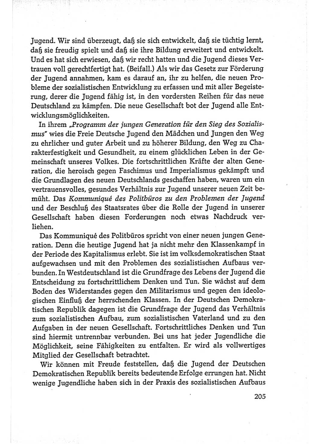 Protokoll der Verhandlungen des Ⅵ. Parteitages der Sozialistischen Einheitspartei Deutschlands (SED) [Deutsche Demokratische Republik (DDR)] 1963, Band Ⅰ, Seite 205 (Prot. Verh. Ⅵ. PT SED DDR 1963, Bd. Ⅰ, S. 205)