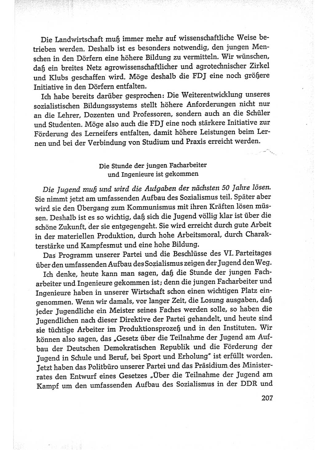 Protokoll der Verhandlungen des Ⅵ. Parteitages der Sozialistischen Einheitspartei Deutschlands (SED) [Deutsche Demokratische Republik (DDR)] 1963, Band Ⅰ, Seite 207 (Prot. Verh. Ⅵ. PT SED DDR 1963, Bd. Ⅰ, S. 207)